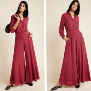 ANTHROPOLOGIE | Loveland Wide Leg Jumpsuit in Coral Red and Black | Size US10